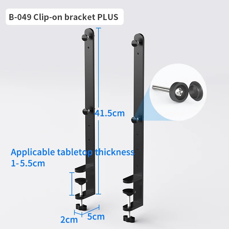 Schwarze B-049 Clip-on-Halte für ein anpassbares Desktop-Pegboard-Organizer mit verstellbarer Befestigung.
