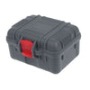 A gray impact-resistant watch storage case with a red latch visible.