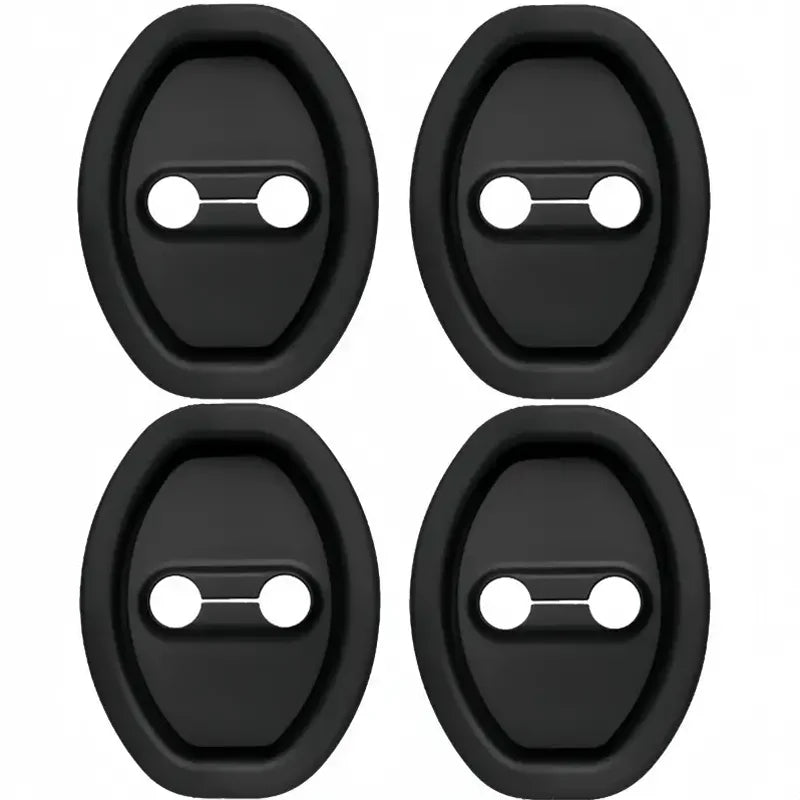A set of four black rubber protection pads for door locks