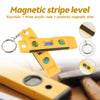 Yellow magnetic stripe level keychain with three acrylic vials for precision measurement
