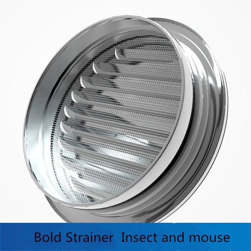 A round stainless steel air vent grille designed to protect walls from insects and mice.
