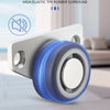 A close-up view of a white furniture caster with a blue elastic rubber surround.
