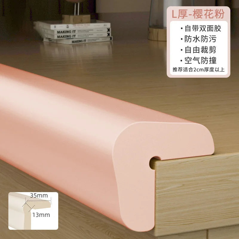 A roll of pink L-shaped plastic corner and table edge guards with a 35mm diameter and 13mm thickness.