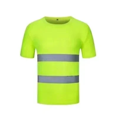 A bright neon yellow high visibility fluorescent work shirt.