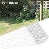 A close-up view of galvanized metal wire netting used for animal protection, showing its mesh pattern.