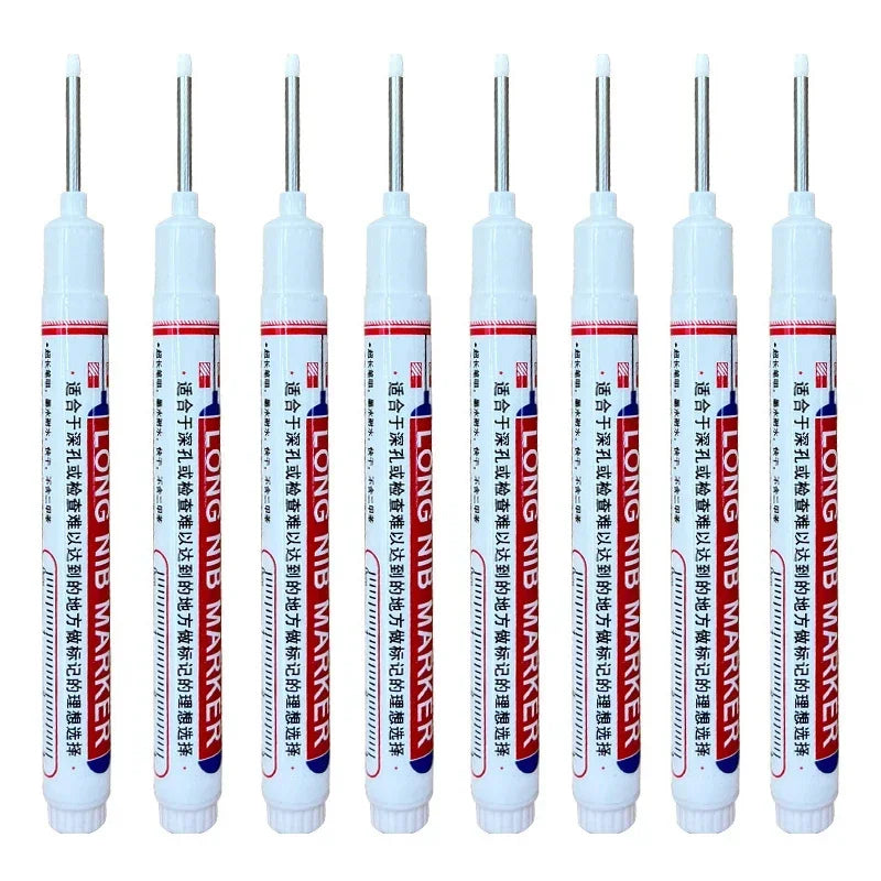 A set of long nib marker pens used for precision perforating and deep hole marking.