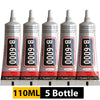 Five bottles of B-6000 professional strength adhesive for repair shown in a row.