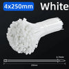 A bundle of white nylon cable ties, 4x250mm, showing the individual ties and a measurement scale.