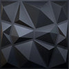 A close-up view of a dark gray, geometric 3D diamond PVC wall panel texture.