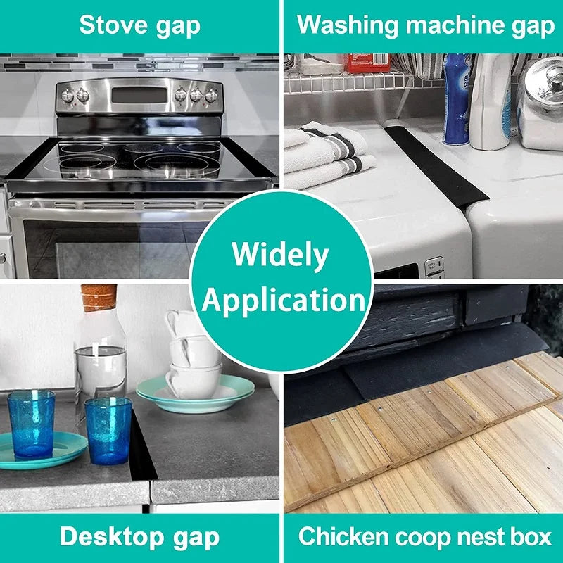 Various gap covers for kitchen appliances and nesting boxes including stove, washing machine, desktop, and chicken coop.