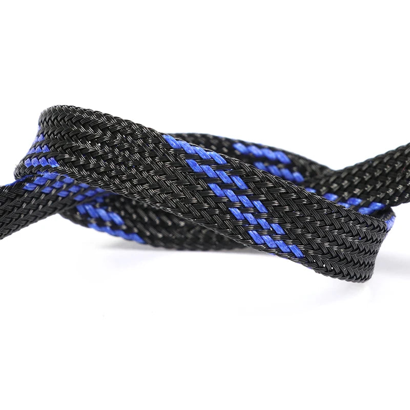 Manchettes de câble tressées noires et bleues enroulées