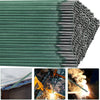 A close-up view of green welding rods, showing the parallel strands and a section demonstrating the material's properties.