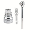 A set of adjustable universal socket wrenches including a socket, adapter, and wrench.