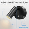 A black adjustable wall spotlight lamp with a 90 degree up and down movement feature.