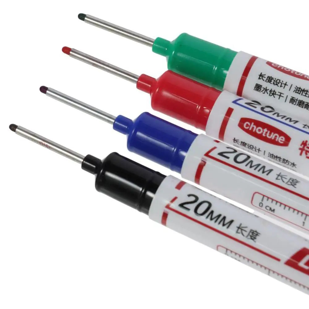 A set of multi-color deep hole marker pens with various colored tips and measurement markings.