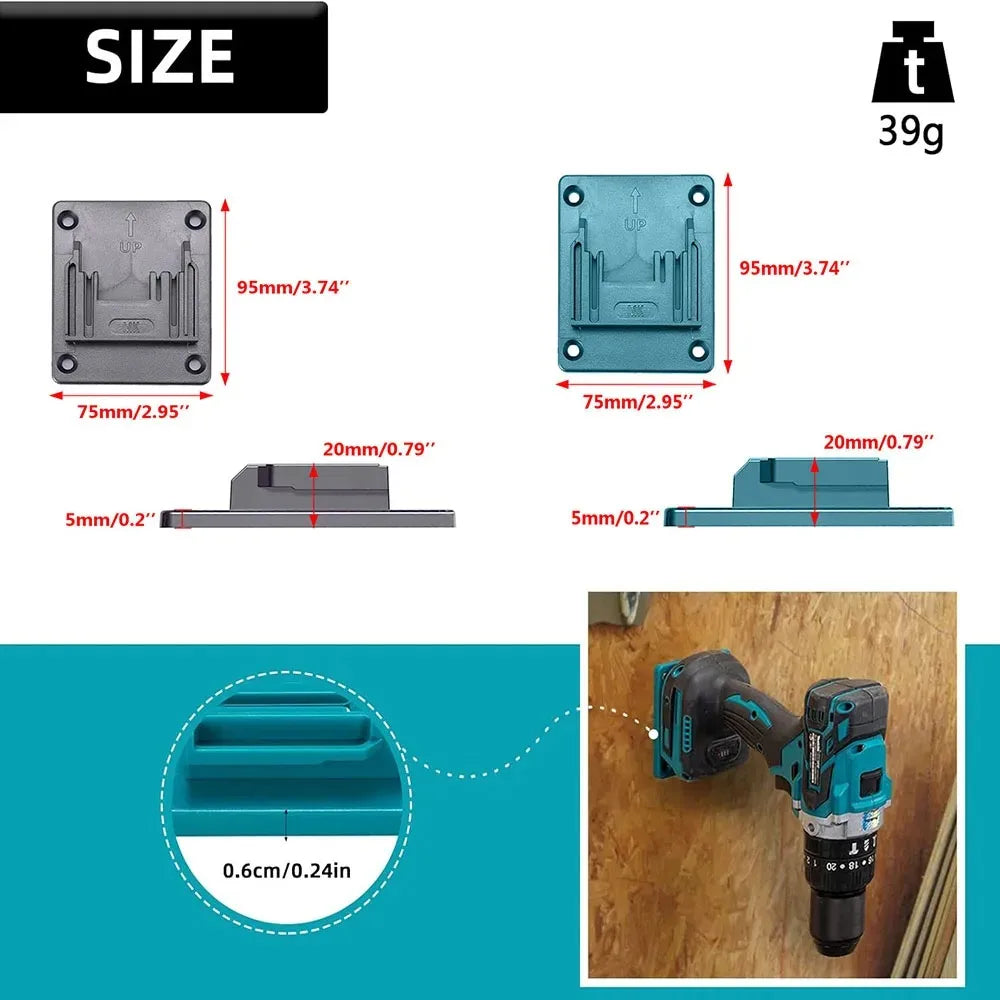 A multi-angle battery holder is shown in various sizes and dimensions, including a 95mm version and a 5mm version.