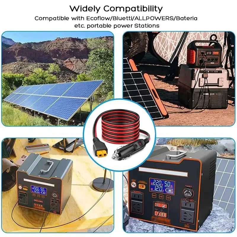 Eine Hochleistungs-Solar-Erweiterungskabel mit verschiedenen tragbaren Stromstationen und Solarpaneelen.