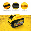 Yellow and black lithium-ion battery charger with display, plastic shell, and 5-pin card slot.