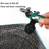 Close-up of heavy-duty black clips used to secure netting or fabric, demonstrating a firm grip.