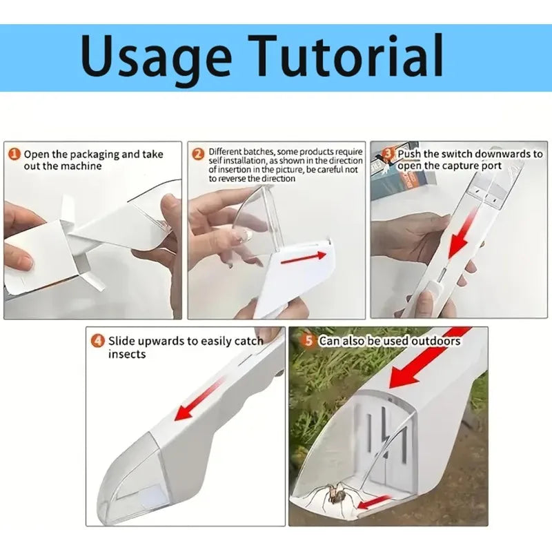 Usage tutorial showing how to open, use, and dispose of a handheld insect trap for pest control
