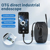 Configuración de endoscopio industrial directo OTG, mostrando un smartphone conectado a un cable de inspección enrollado.