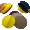 Ensemble de blocs de ponçage en mousse jaune, noir et bleu pour disques de ponçage, montrés sous différents angles.