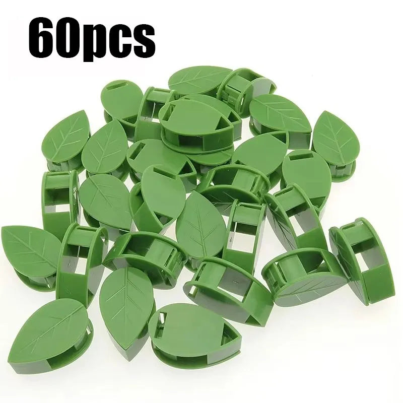 Colección de 60 clips de hoja verdes autoadhesivos para soporte de plantas.