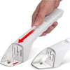 A hand is holding a white handheld pest catcher device, showing the clear plastic trap tip.