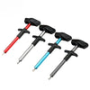 A set of black and red portable aluminum T-hook remover tools with silver shafts.