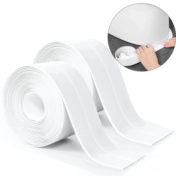 Rolls of white PVC sealing strips used for sealing bathroom and kitchen areas.