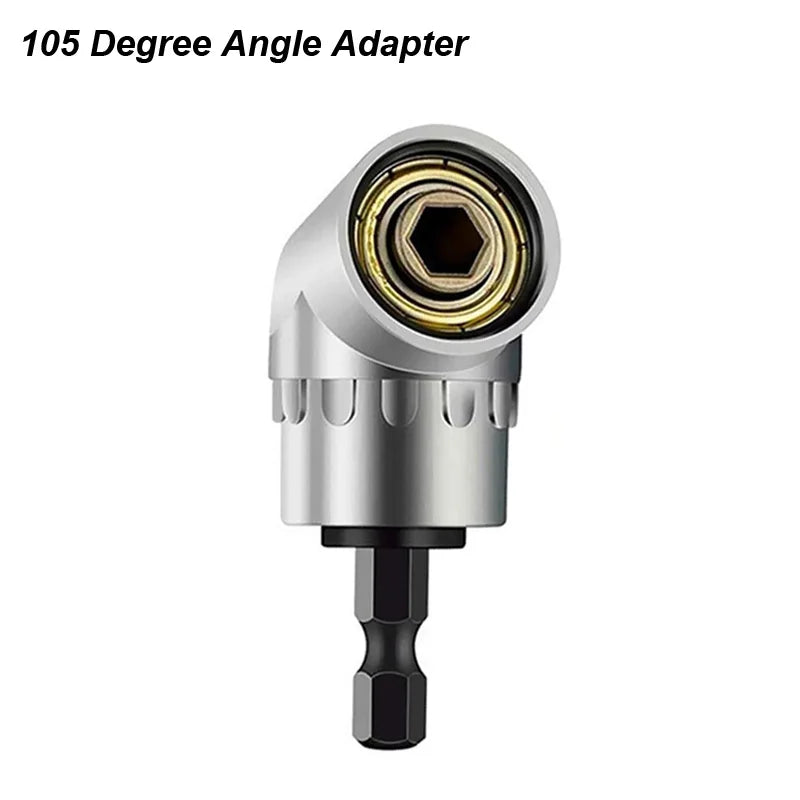 A silver 105 degree angle adapter for a drill or screwdriver tool.