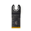 A black titanium oscillating saw blade accessory with a serrated cutting edge and a measurement scale.