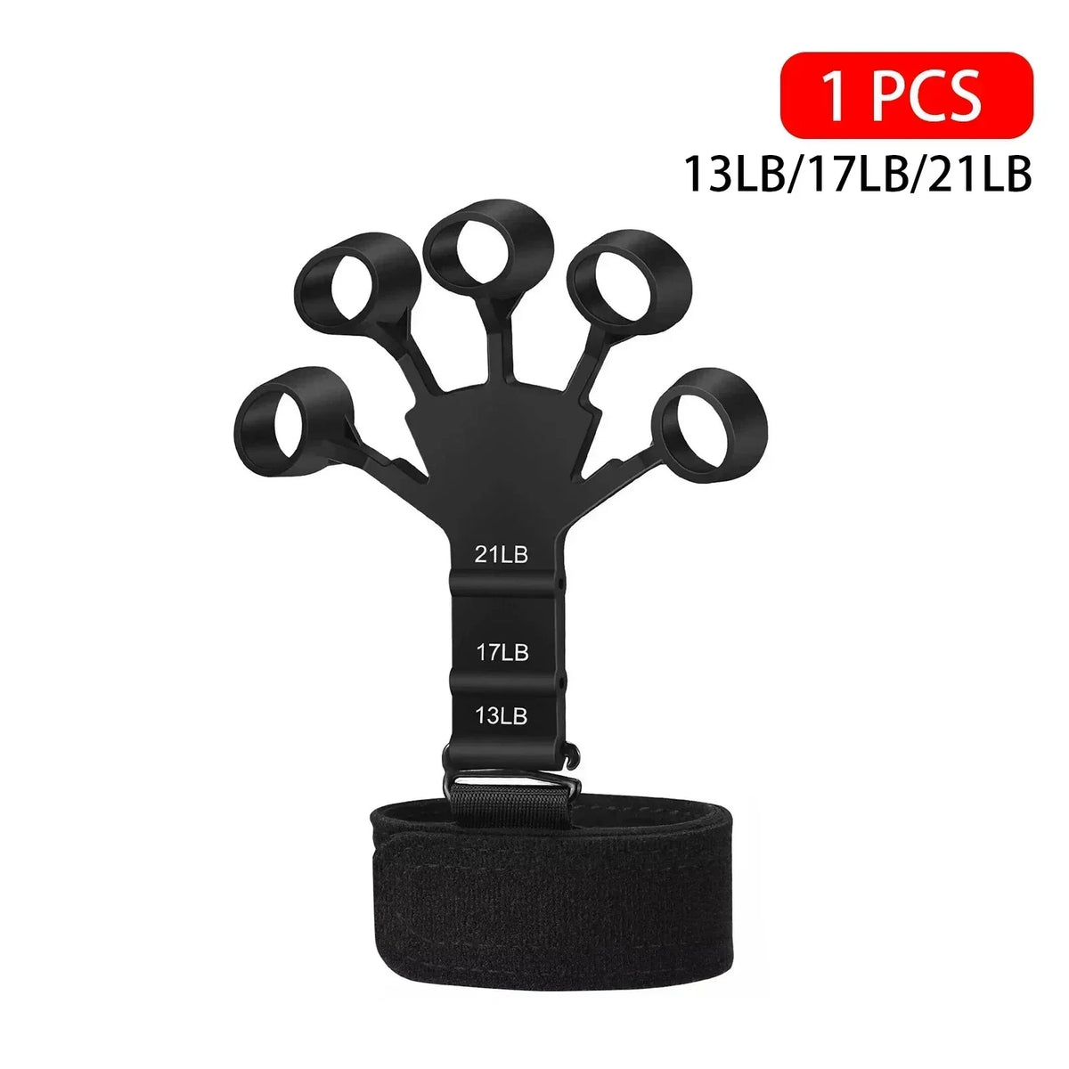 Black silicone finger and wrist strength trainer with adjustable resistance levels