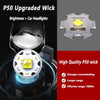 Nahaufnahme eines P50-Upgraded-Wick-LED-Geräts mit gelbem Licht und umgebenden Komponenten.