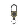 A heavy duty retractable pull badge holder keychain with a dark olive green finish.