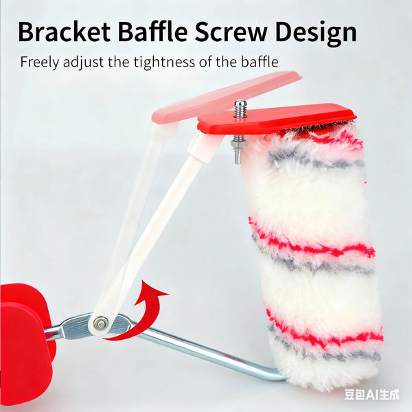 A red paint edging roller brush set with a bracket baffle screw design used for adjusting tightness.