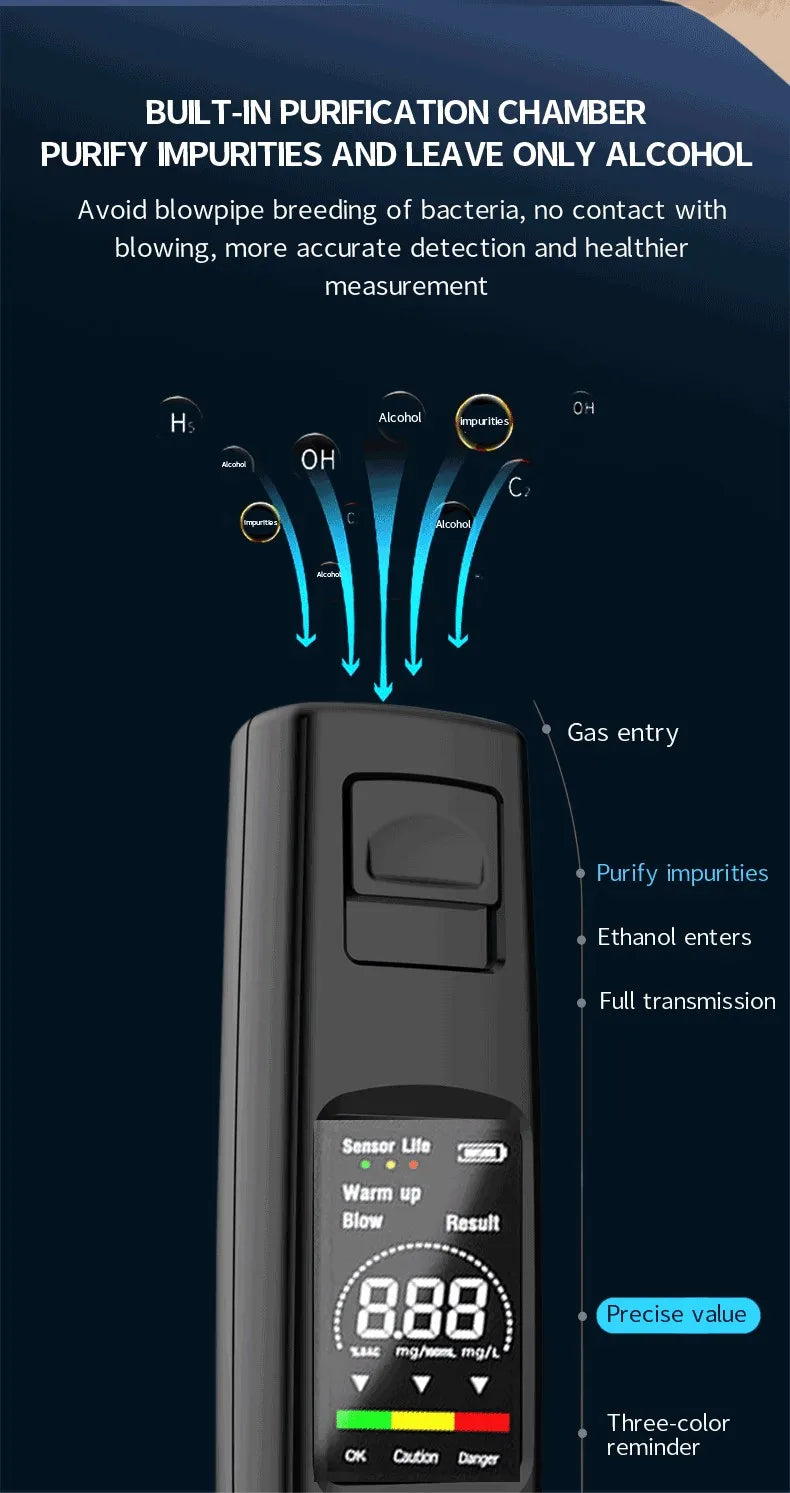 Testeur portable numérique d'alcool noir avec affichage de 8,88 %