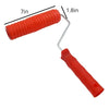 An orange, ribbed tool with a metal hook and a red handle for wood grain texture painting.