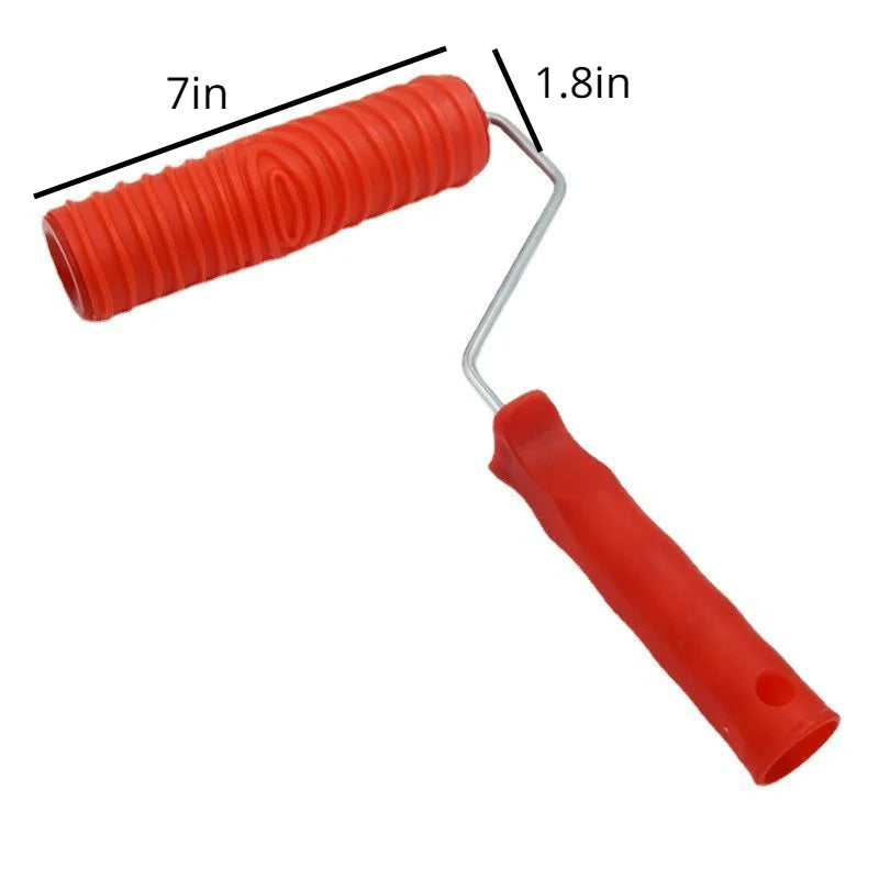 An orange, ribbed tool with a metal hook and a red handle for wood grain texture painting.