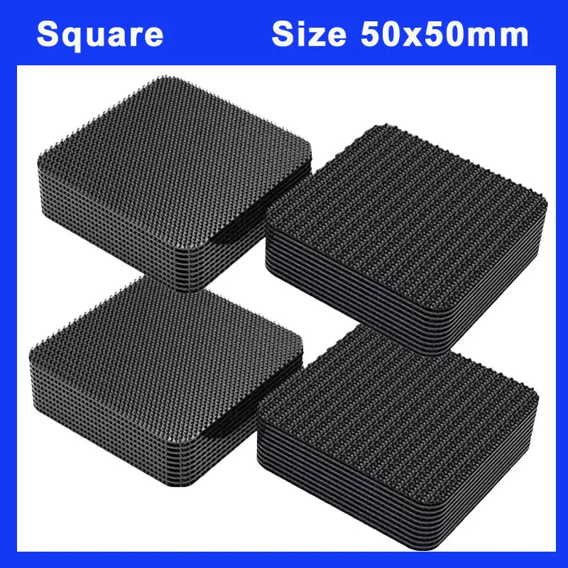 A stack of black square hook and loop strips measuring 50x50mm.