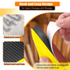 A hand is using a yellow sanding tool with a black pad to smooth a surface, demonstrating the hook and loop design for quick 