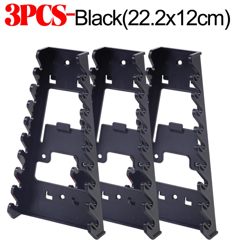 Three black plastic wrench organizer racks measuring 22.2x12cm