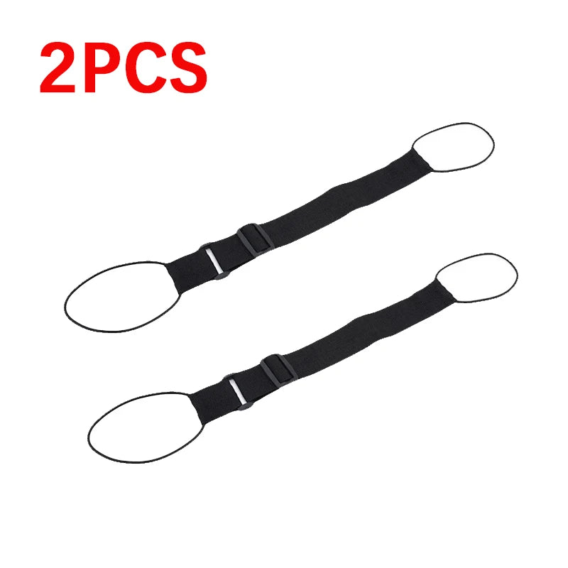 Two black adjustable luggage strap carrier belts with oval loops