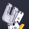 A close-up view of a gray heavy-duty aluminum stud crimper tool.