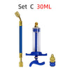 Set C 30ML precision oil and dye injector kit for HVAC systems featuring a glass syringe and metal components