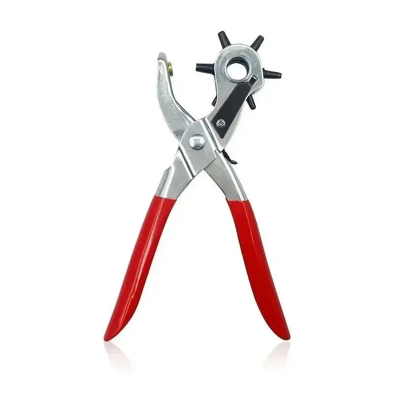 Un paire de poinçons ronds robustes argent et rouge pour cuir et sangles.