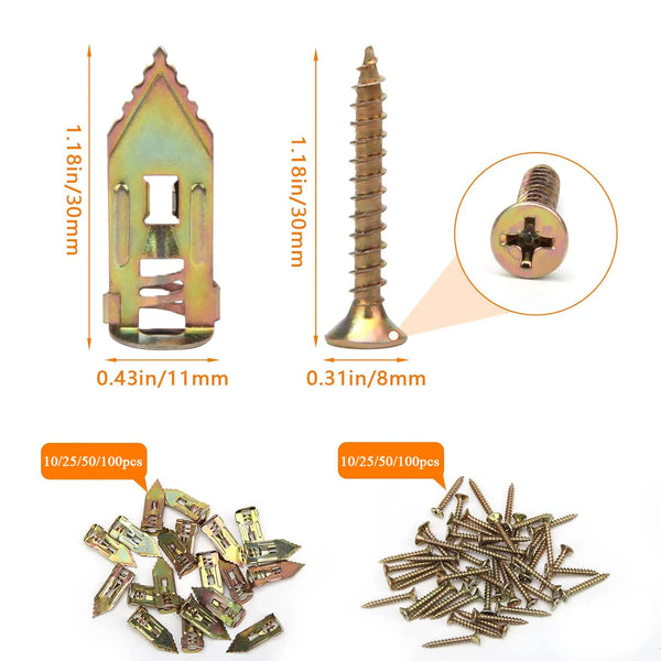 A set of self-drilling drywall anchors and screws, including a single anchor and multiple screws.