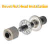 A set of Revet nut head installation components including a nut and a threaded rod.