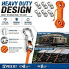 A set of 12 heavy duty aluminum tent ropes and hooks for securing loads