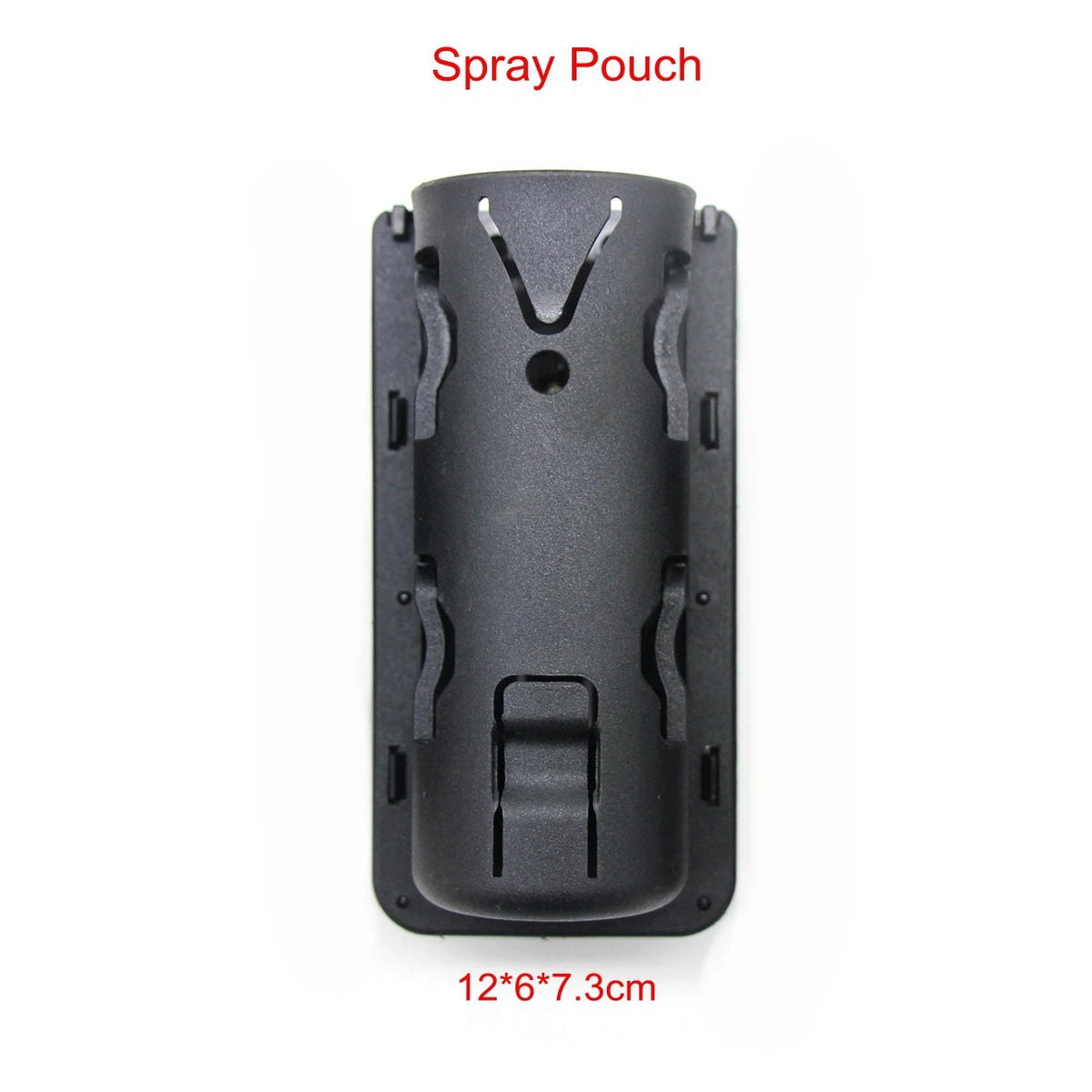 A black spray pouch designed as a tactical baton and flashlight holder.